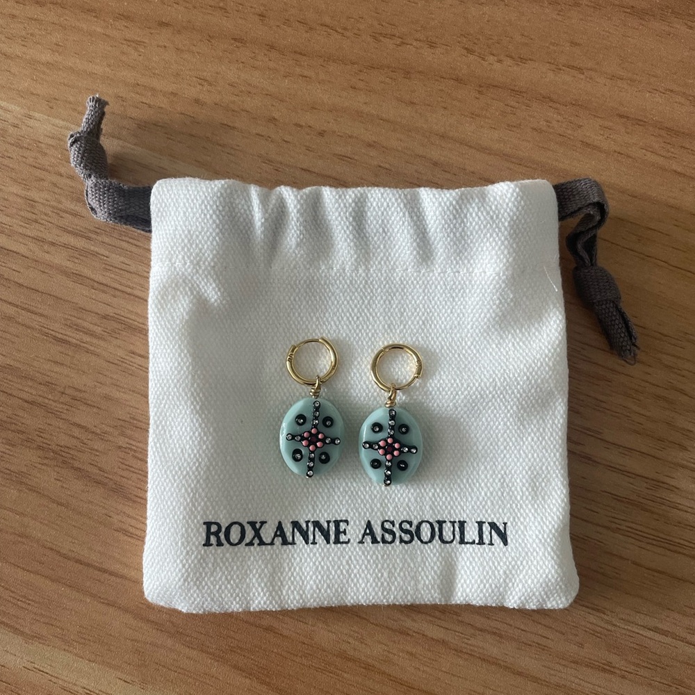 Roxanne Assoulin Mint and Gold Hoop Earrings